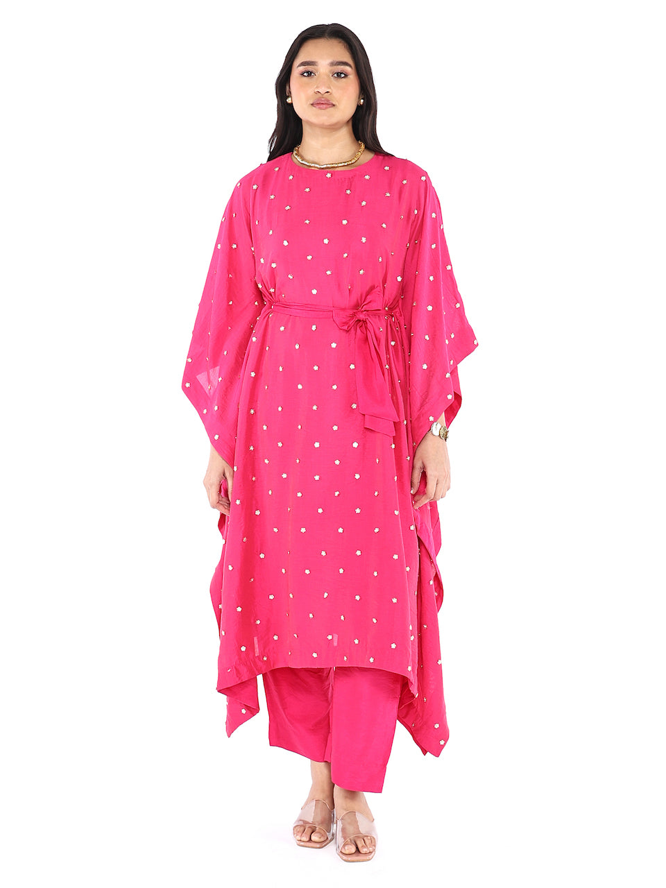 Pink Kaftan Set With Belt