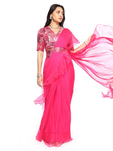 Load image into Gallery viewer, Pink Pre-Draped Saree With Blouse &amp; Belt
