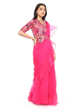 Load image into Gallery viewer, Pink Pre-Draped Saree With Blouse &amp; Belt
