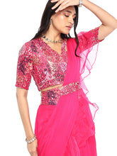 Load image into Gallery viewer, Pink Pre-Draped Saree With Blouse &amp; Belt
