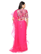 Load image into Gallery viewer, Pink Pre-Draped Saree With Blouse &amp; Belt
