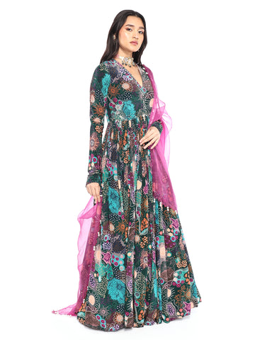 Green Anarkali Gown Set