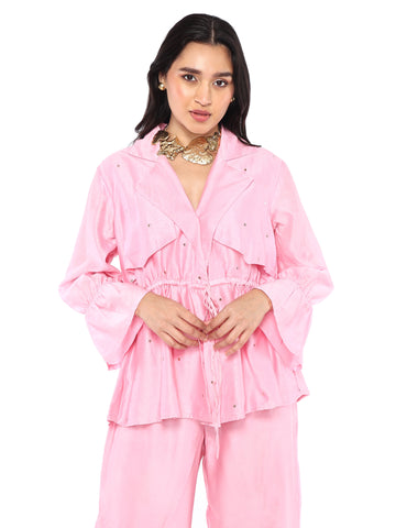 Baby Pink Badla Trench Set