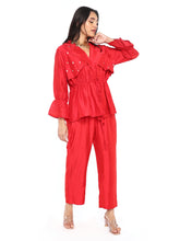 Load image into Gallery viewer, Red Floral Trench Set
