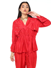 Load image into Gallery viewer, Red Floral Trench Set
