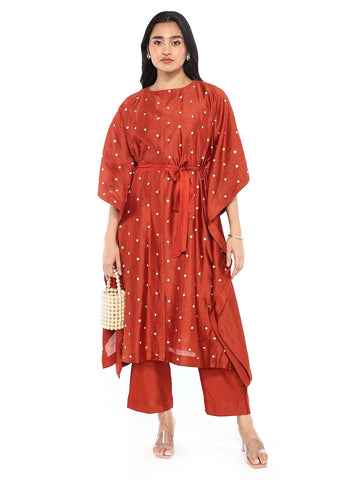 Rust Kaftan Set With Belt