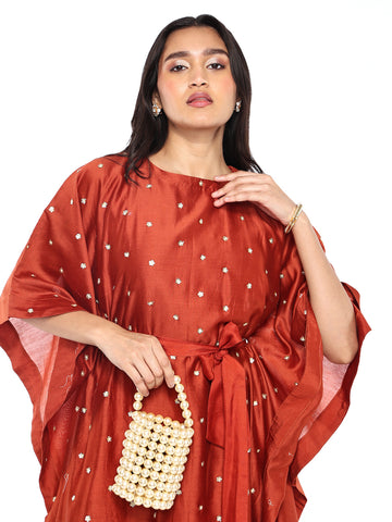 Rust Kaftan Set With Belt