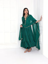 Load image into Gallery viewer, Rama Green Layered Anarkali Set
