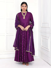 Load image into Gallery viewer, Deep Purple Mogra Anarkali Set
