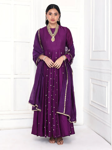 Deep Purple Mogra Anarkali Set