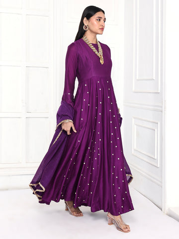 Deep Purple Mogra Anarkali Set