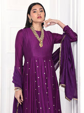 Load image into Gallery viewer, Deep Purple Mogra Anarkali Set
