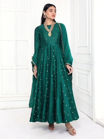 Rama Green Mogra Anarkali Set