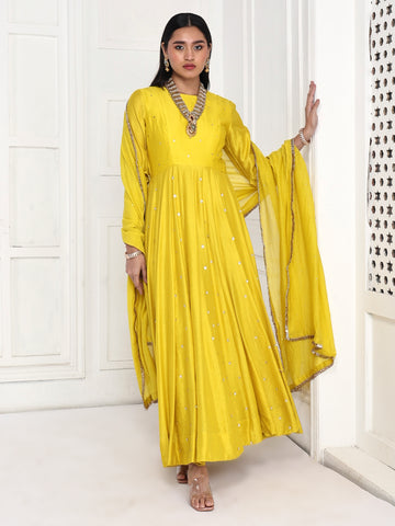 Mustard Mogra Anarkali Set