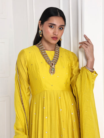 Mustard Mogra Anarkali Set