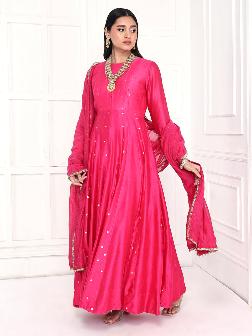 Pink Mogra Anarkali Set