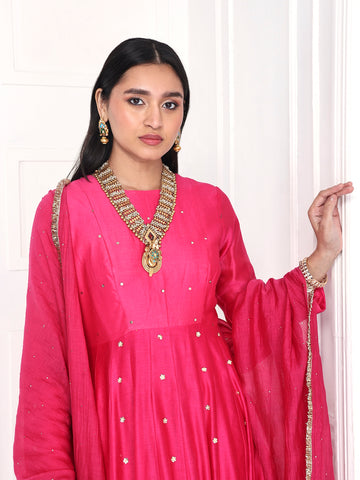 Pink Mogra Anarkali Set