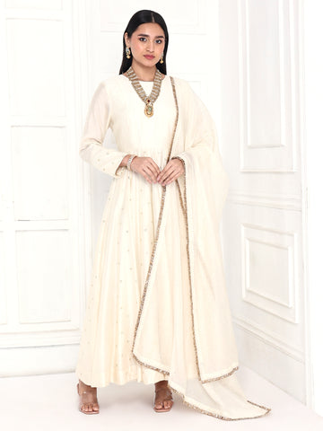 Ivory Mogra Anarkali Set