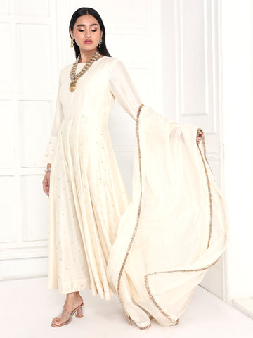 Ivory Mogra Anarkali Set