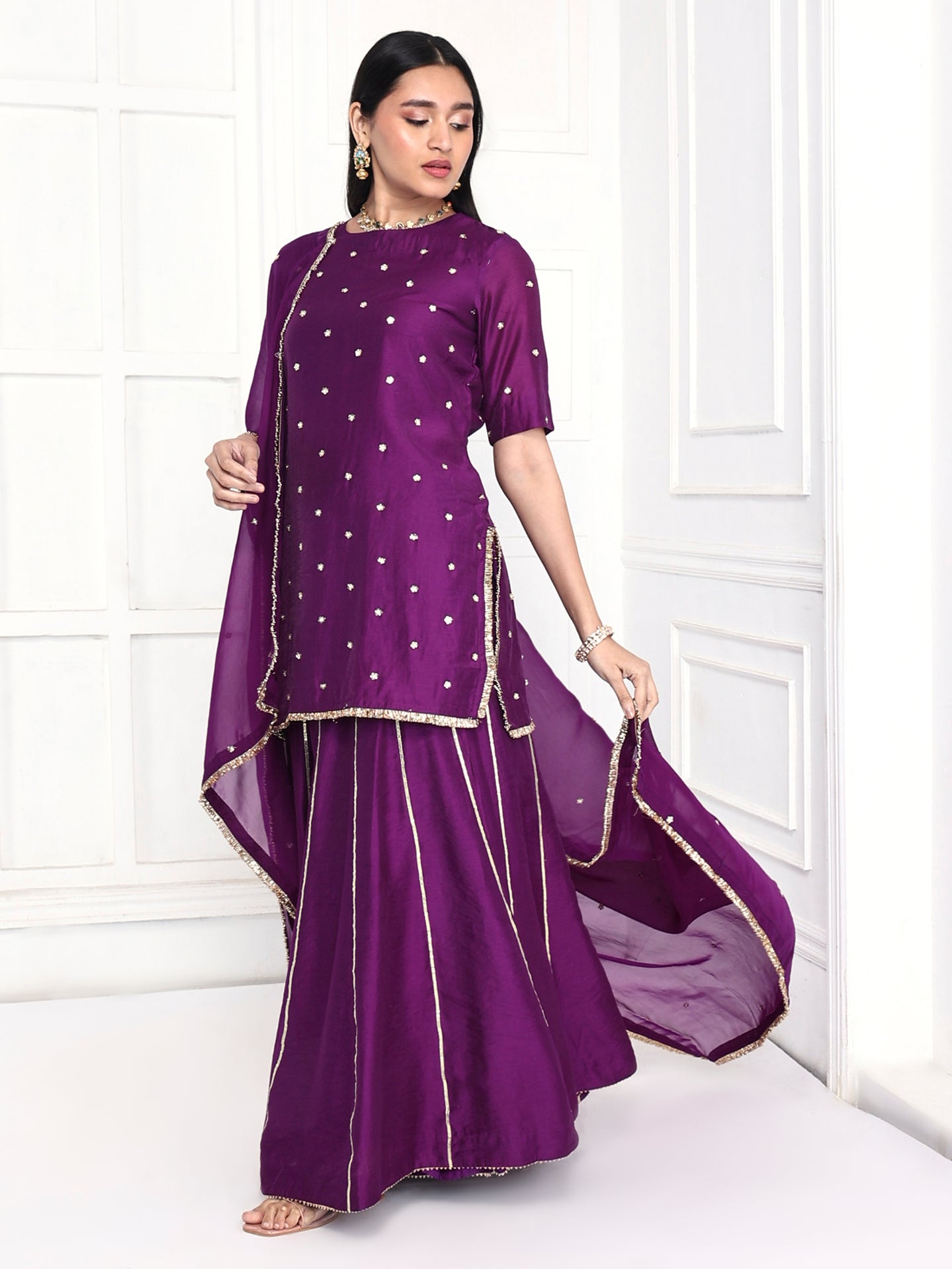 Deep Purple Short Kurta Palazzo Set