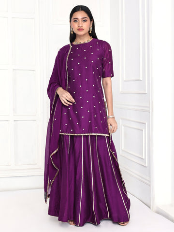 Deep Purple Short Kurta Palazzo Set