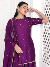 Load image into Gallery viewer, Deep Purple Short Kurta Palazzo Set
