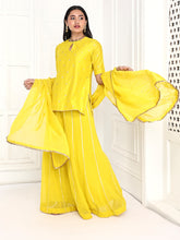 Load image into Gallery viewer, Mustard Short Kurta With Kali Palazzo Set
