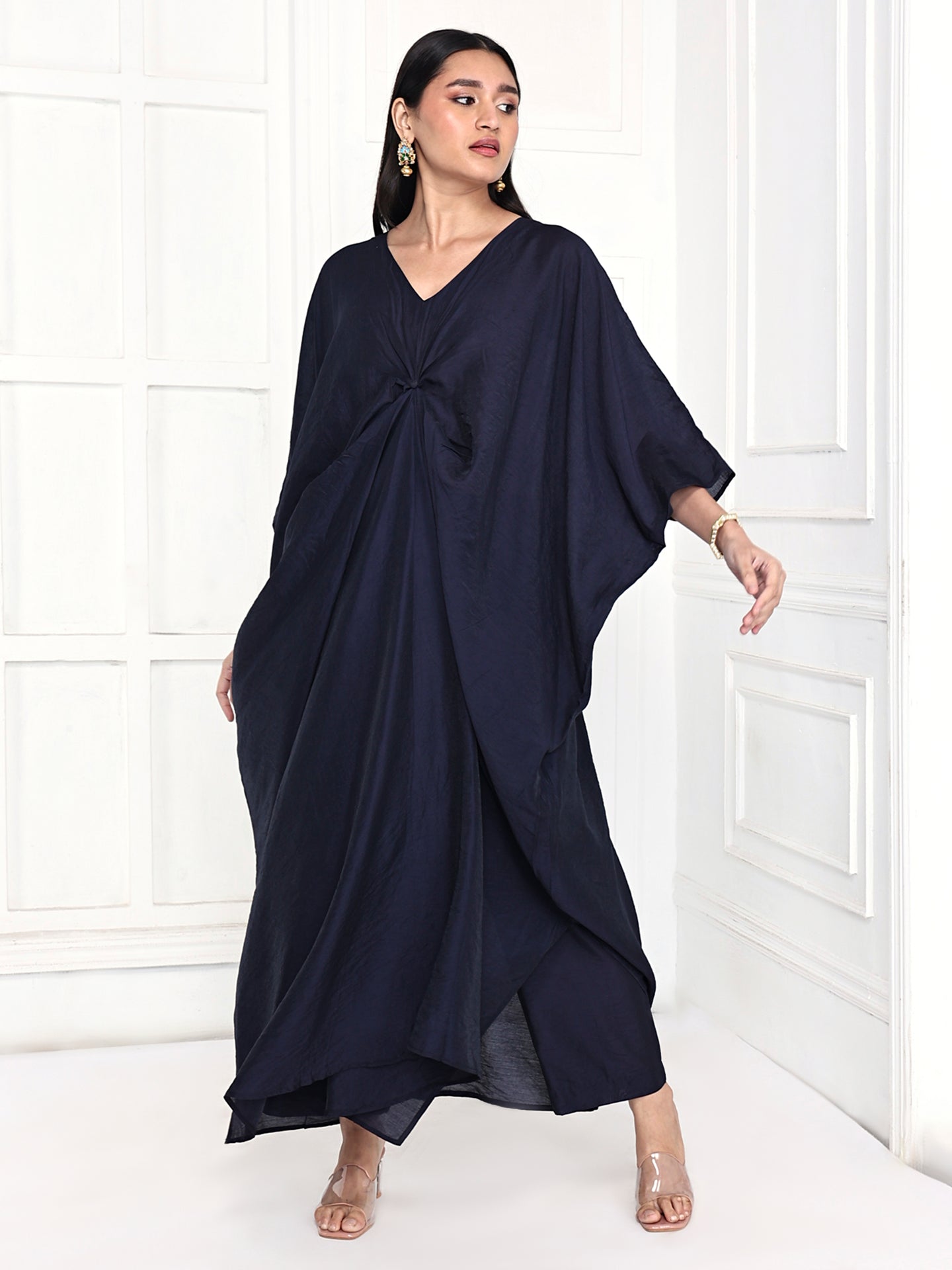 Navy Blue Knotted Kaftan Set