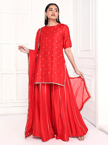 Red Short Kurta Palazzo Set