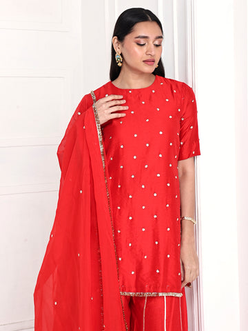 Red Short Kurta Palazzo Set