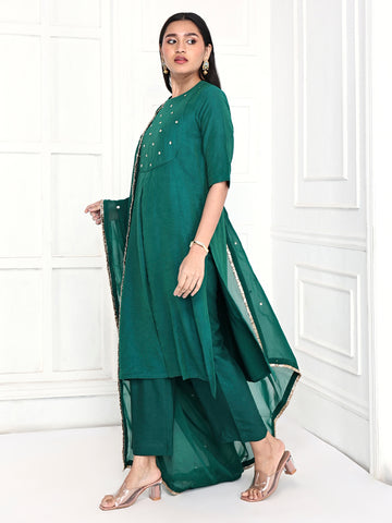 Rama Green Kurta Set With Yoke