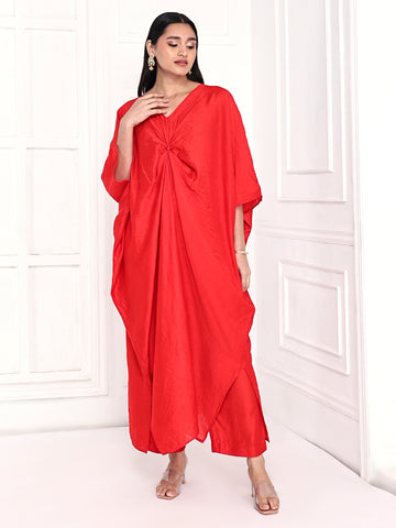 Red Knotted Kaftan Set