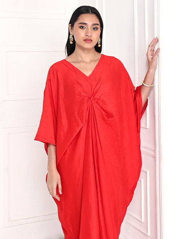 Red Knotted Kaftan Set