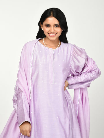 Lilac Chaav Pleated Kurta Set