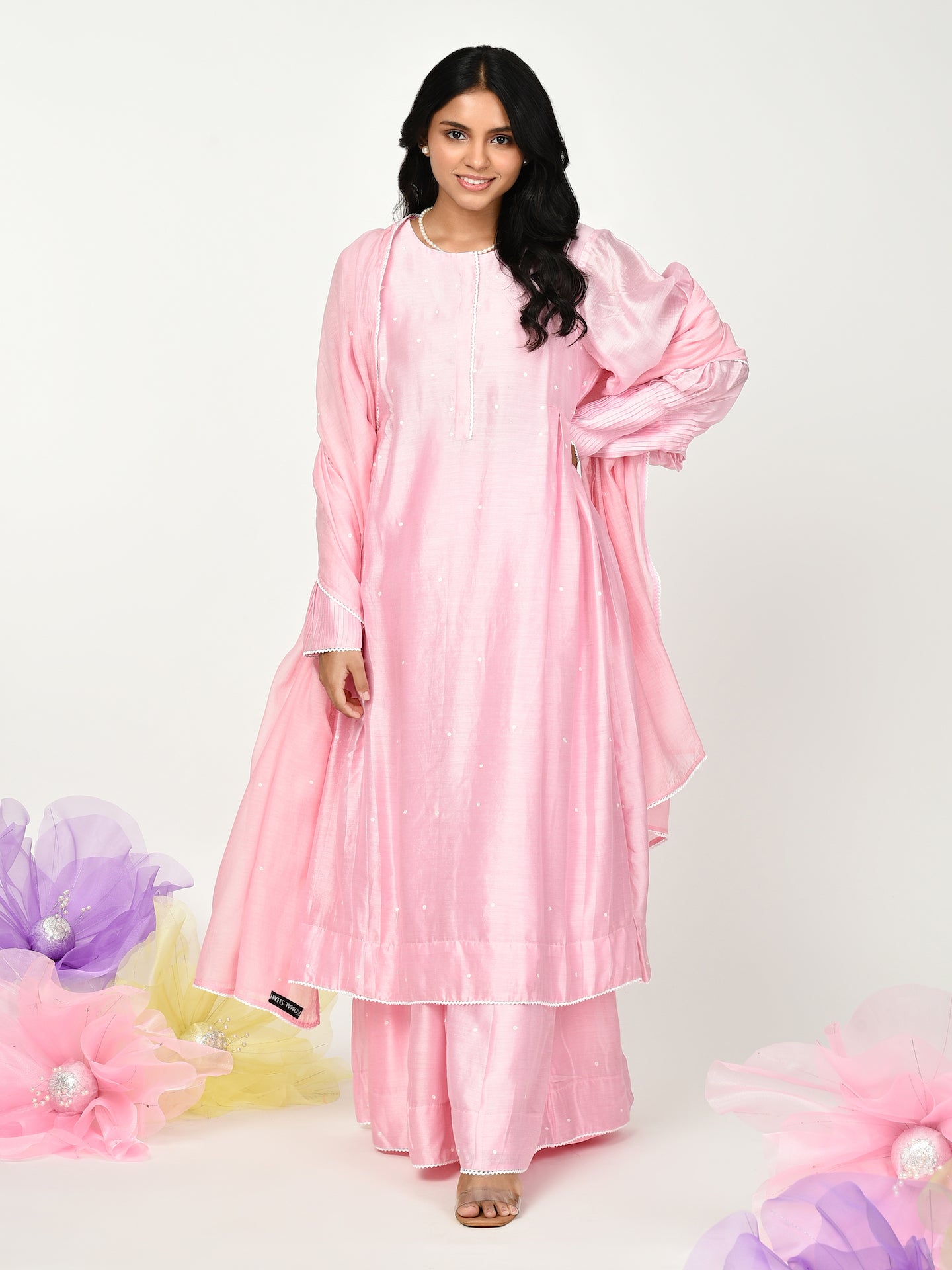 Baby Pink Chaav Pleated Kurta Set