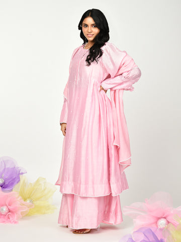 Baby Pink Chaav Pleated Kurta Set