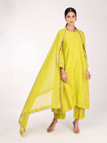 Lemon Green Chand Embroidered Kurta Set