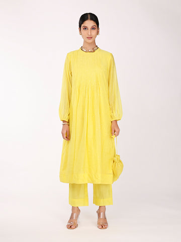 Yellow Chand Pleated Kurta Set