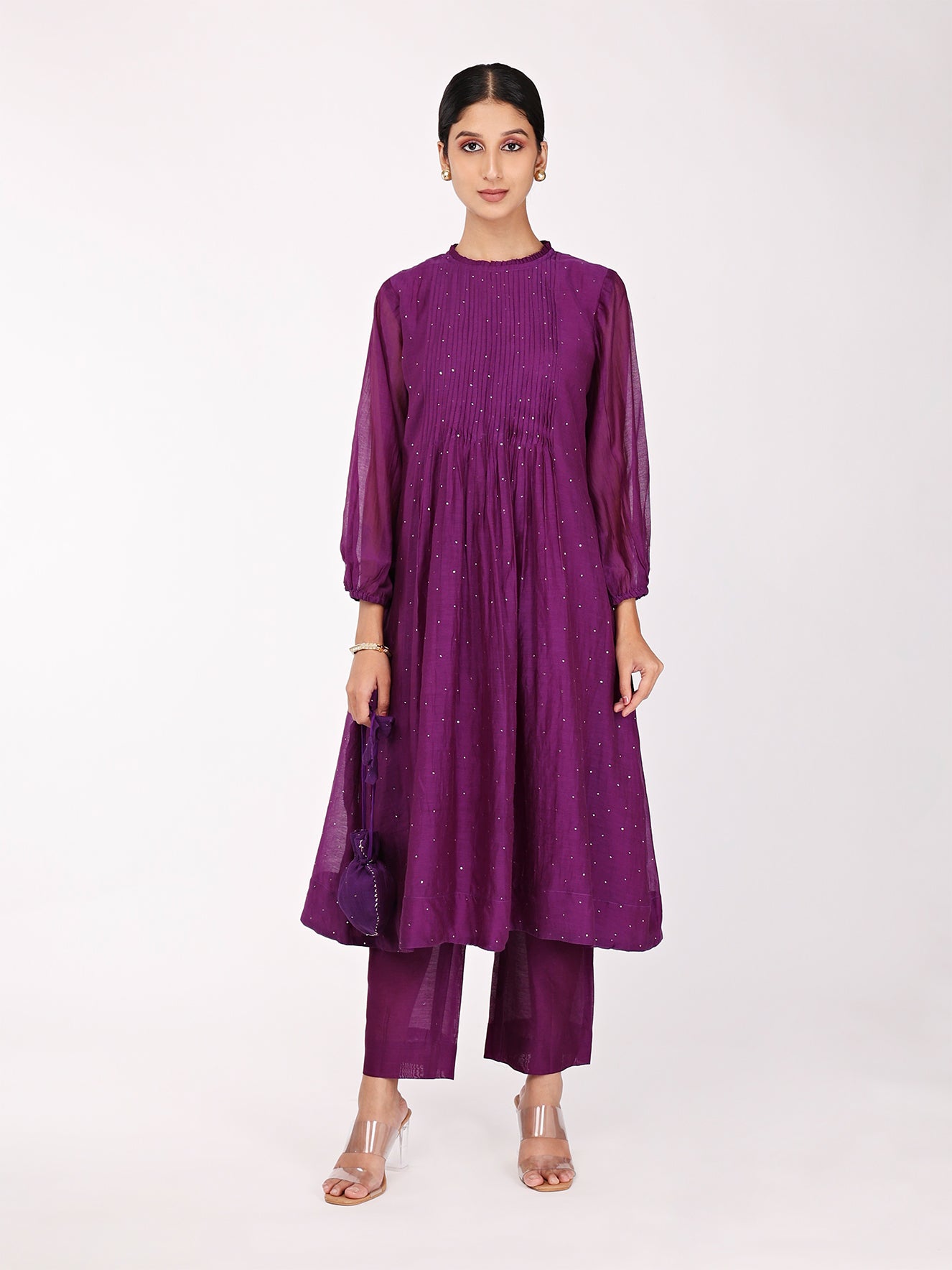 Plum Chand Pleated Kurta Set