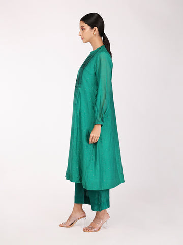 Rama Green Chand Pleated Kurta Set