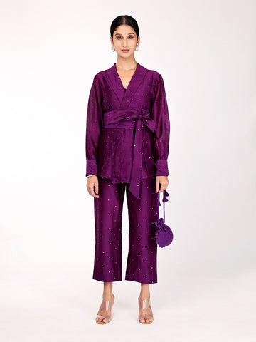 Deep Purple Chand Wrap Co-ord Set