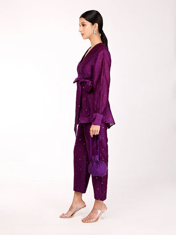 Deep Purple Chand Wrap Co-ord Set