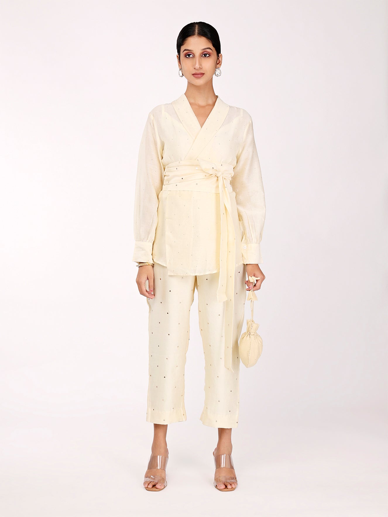 Cream Chand Wrap Co-ord Set