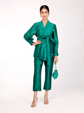 Rama Green Chand Wrap Co-ord Set