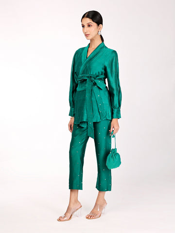 Rama Green Chand Wrap Co-ord Set