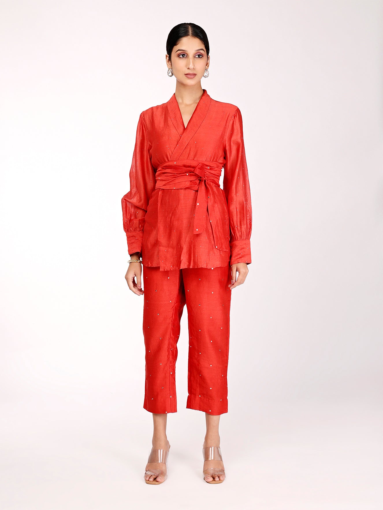 Red Chand Wrap Co-ord Set