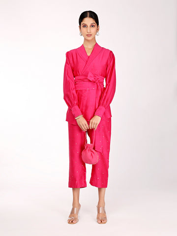 Hot Pink Chand Wrap Co-ord Set