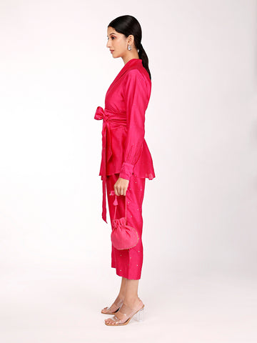 Hot Pink Chand Wrap Co-ord Set