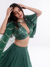 Load image into Gallery viewer, Bottle Green Char Chand Lehenga
