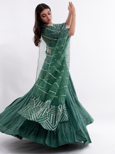 Load image into Gallery viewer, Bottle Green Char Chand Lehenga
